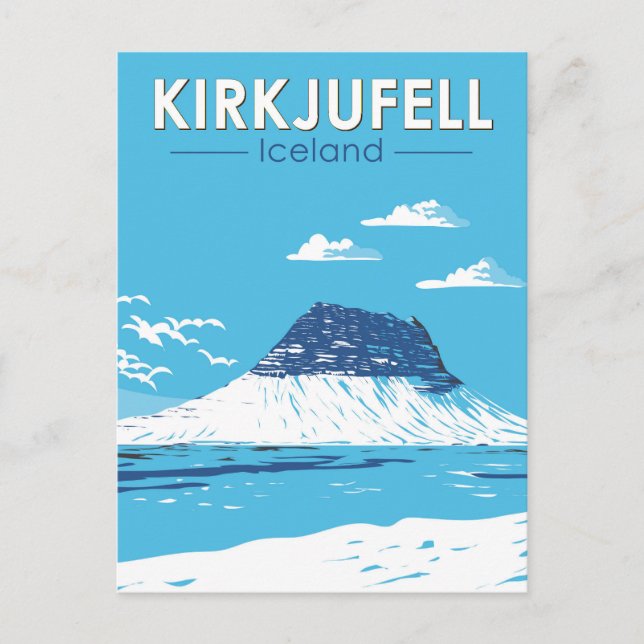 Cartão Postal Kirkjufell Viagem Islândia Arte Vintage (Frente)