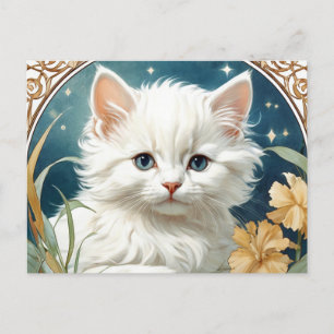 Cartão Postal Kit de Arte Nouveau de Alphonse Mucha com Gatito