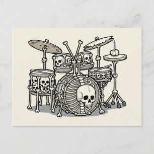 Cartão Postal Kit de Bateria Esqueleto Heavy Metal