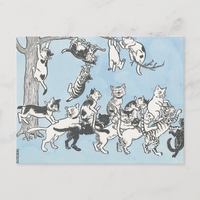 Cartão Postal Kitazawa Rakuten nekonokunino youchien 1915 (Frente)