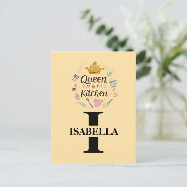Cartão Postal Kitchen Queen Name Monogram Design (Em pé/Frente)