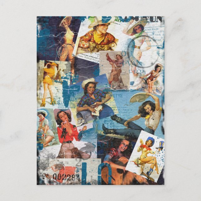 Cartão Postal Kitsch Bitsch : Pin-up da Cowgirl destruída n.o 2 (Frente)