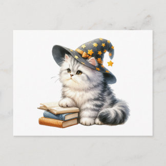 Cartão Postal Kitten Book Cat Witch Olá Adoro Pensar em Você