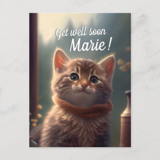 Cartão Postal Kitten com cachecol "Recupere-se logo", personaliz