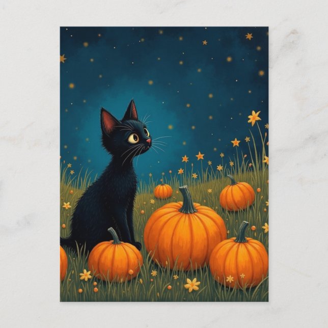 Cartão Postal Kitten com Pumpkins (Frente)