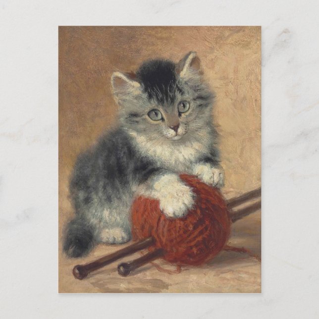 Cartão Postal Kitten com uma bola de lã CC0194 Ronner-Knip (Frente)