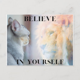 Cartão Postal Kitten e Lion Mirror acreditam em si mesmos