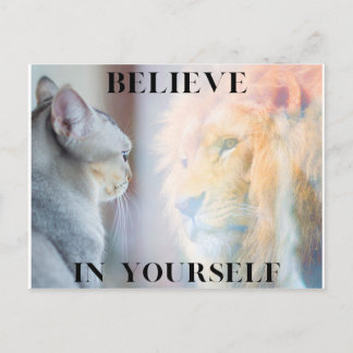 Cartão Postal Kitten e Lion Mirror acreditam em si mesmos