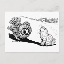 Cartão Postal Kitten e Owl, Louis Wain
