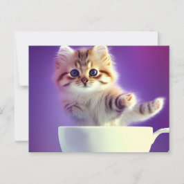 Cartão Postal Kitten pulando em um Teacup - Cartão-postal Cat