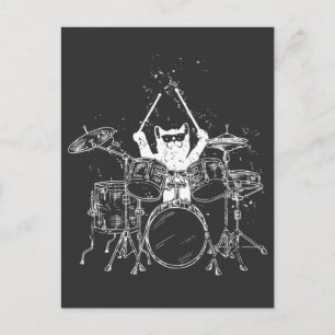 Cartão Postal Kitten Punk Rockstar Gatinho Bateria Tocando