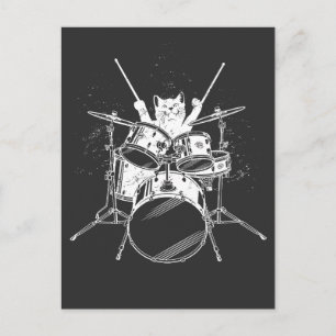 Cartão Postal Kitten Rockstar Punk Gatinho Bateria Tocando Pos
