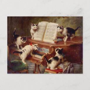 Cartão Postal Kittens e Piano