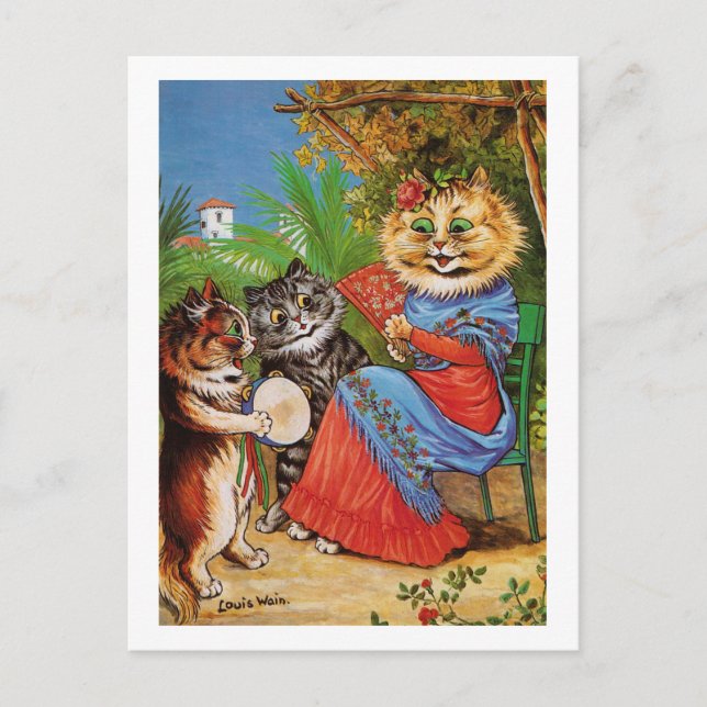 Cartão Postal Kittens & Lady, Louis Wain (Frente)