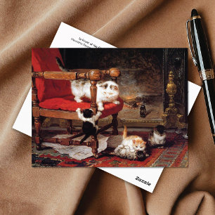 Cartão Postal Kittens pela Lareira Henriëtte Ronner-Knip