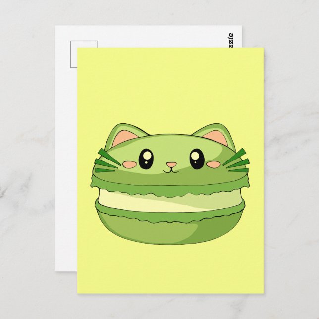 Cartão Postal Kitty Cat Matcha Macaron (Frente/Verso)