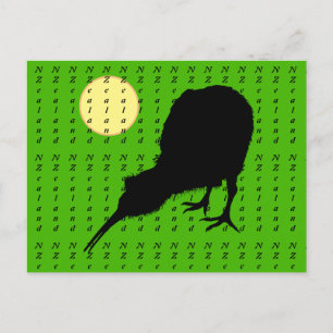 Cartão Postal Kiwi Bird, Lua e texto na Nova Zelândia /Bro Viag