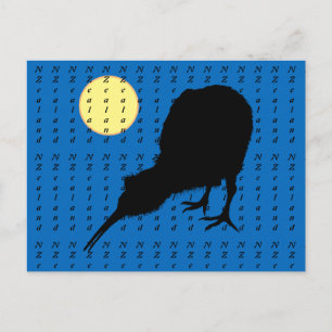 Cartão Postal Kiwi Bird, Lua e texto na Nova Zelândia /Bro Viage