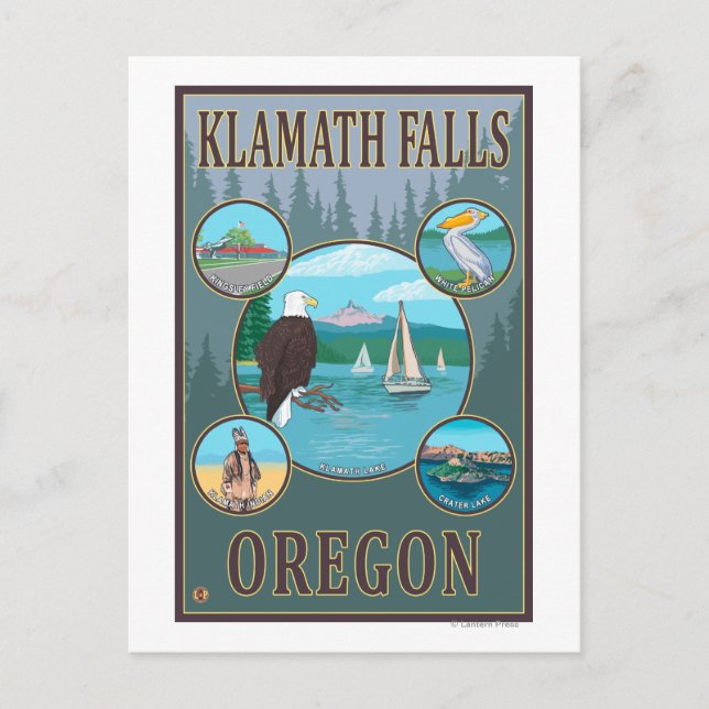 Cartão Postal Klamath Falls, Poster de viagens do OregonScenic (Frente)