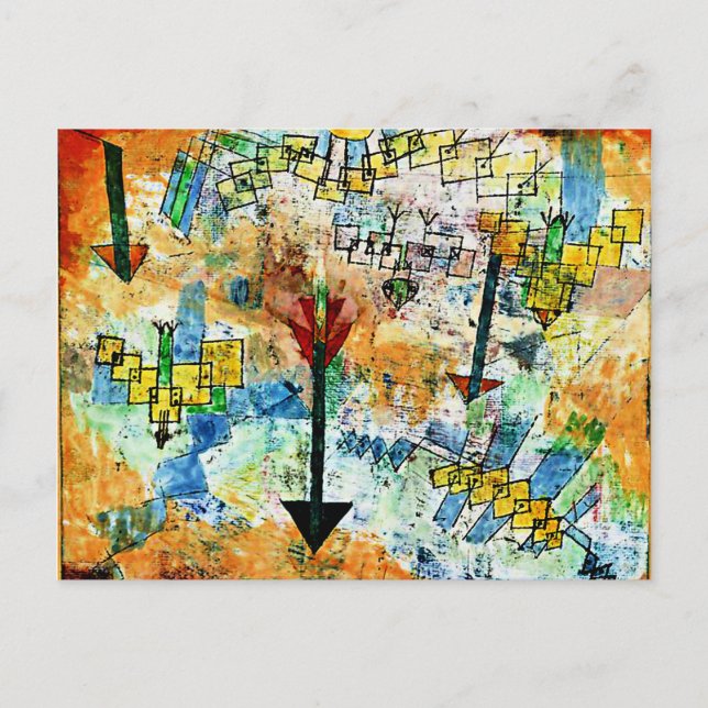 Cartão Postal Klee - Pássaros Descendo e Setas (Frente)
