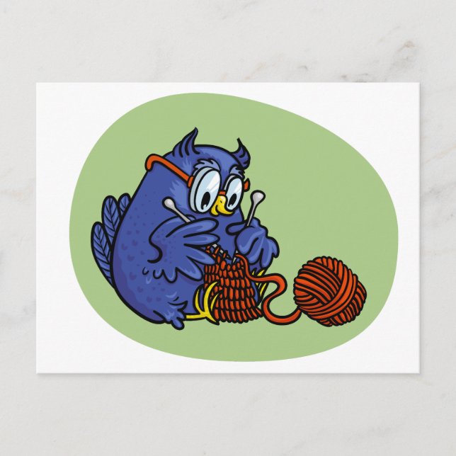 Cartão Postal Kleine Eule strickt einen Schal (Frente)