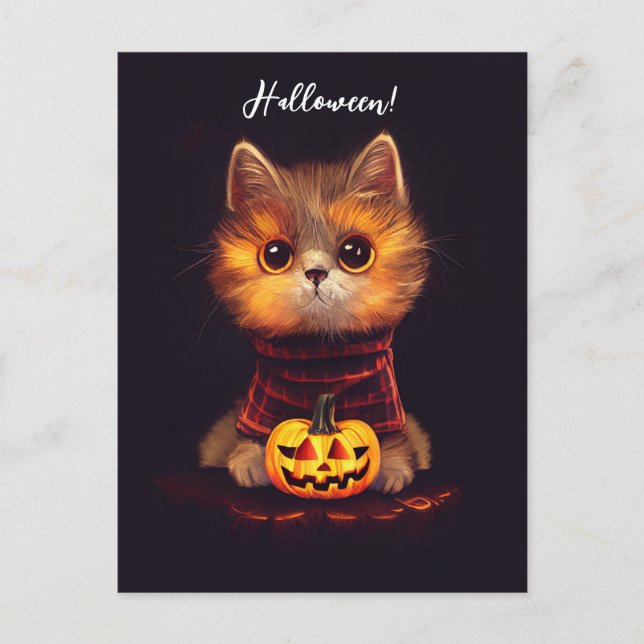 Cartão Postal Kleine niedliche Katze im Halloweenkostüm. (Frente)