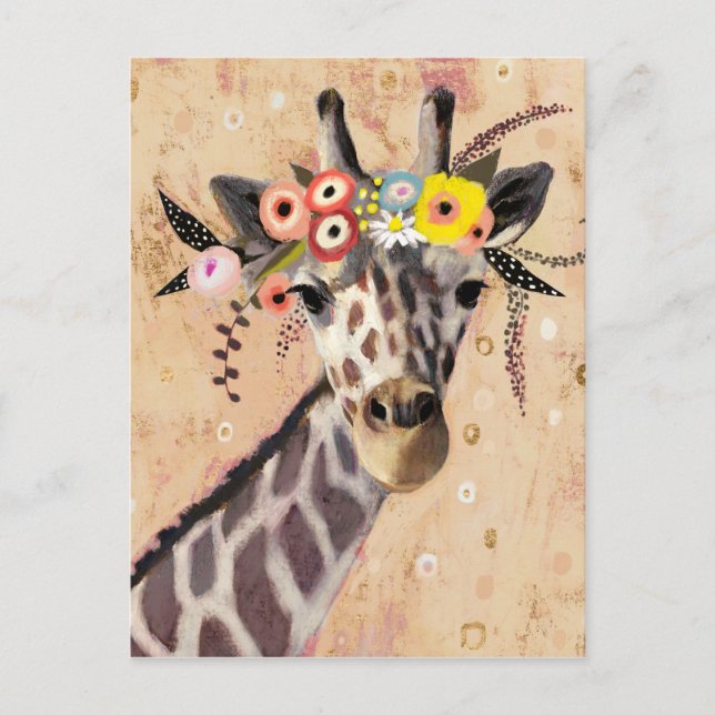 Cartão Postal Klimt Giraffe | Coroa De Flores (Frente)