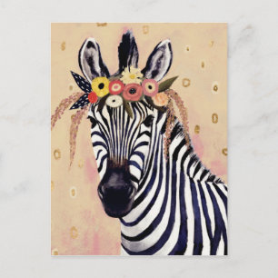Cartão Postal Klimt Zebra   Adornada Em Flores