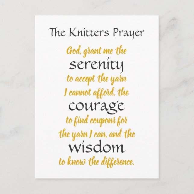 Cartão Postal Knitters Prayer Funny (Frente)
