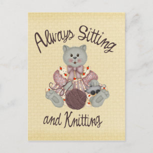 Cartão Postal Knitting Cat