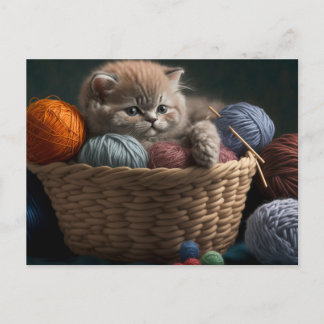 Cartão Postal Knitting cat postcard