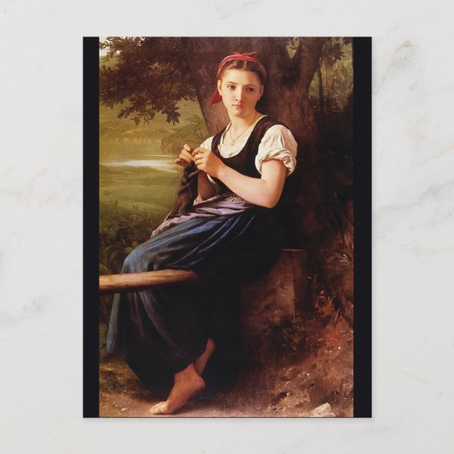 Cartão Postal Knitting Mulher por William-Adolphe Bouguereau (Frente)