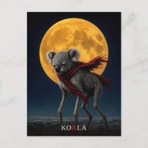 Cartão Postal Koala Cachecol Vermelho gótico Surrealista