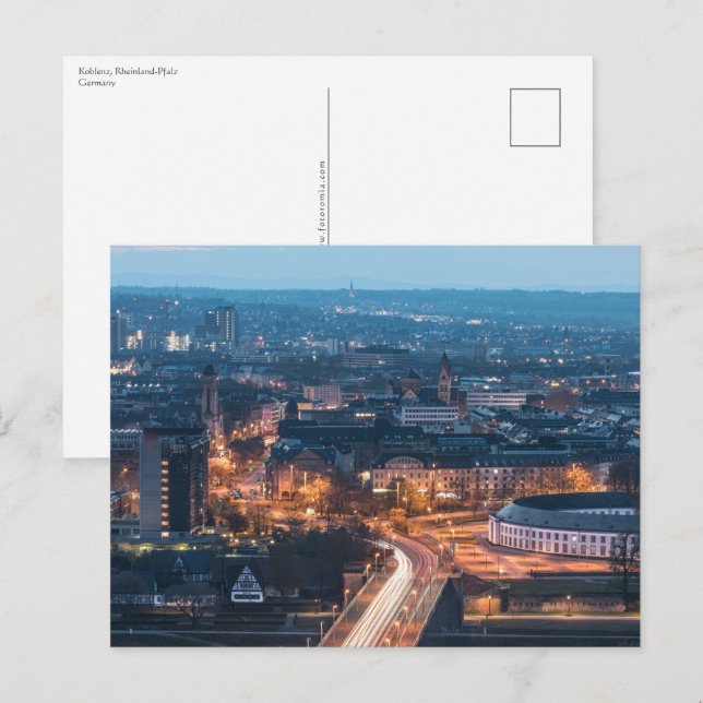Cartão Postal Koblenz à noite (Frente/Verso)