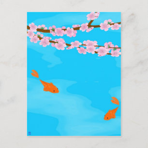 Cartão postal Koi e Sakura