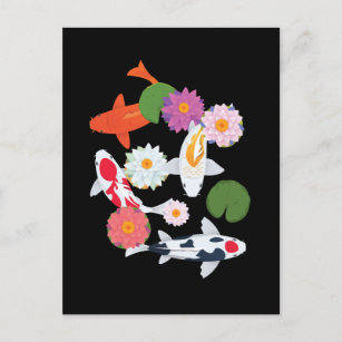 Cartão Postal Koi Fishes Water Lily Art