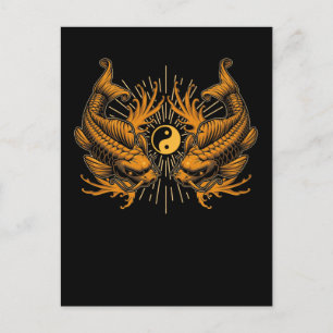 Cartão Postal Koi Fishes Ying e Yang Japan Fish