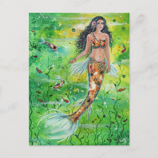 Cartão Postal Koi mermaid Lily por Renee Lavoie (Frente)