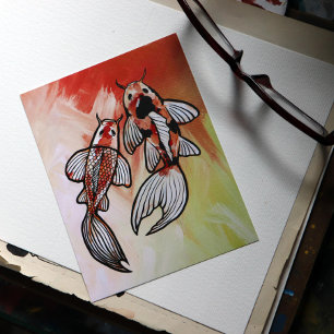 Cartão Postal Koi Pond Fish Trabalho de arte