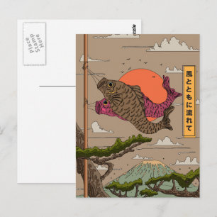Cartão Postal Koinobori Flui com o Vento