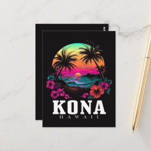 Cartão Postal Kona Havaí Flor de Hibisco Havaiano Surfista