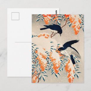Cartão Postal Koson Nandina e Flycatchers na Arte Japonesa na Ne