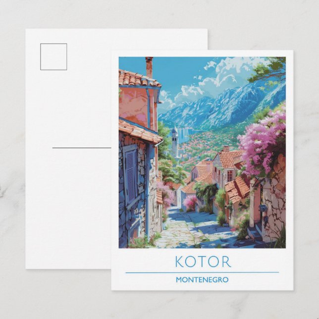 Cartão Postal Kotor Montenegro Art Viagens vintage (Frente/Verso)