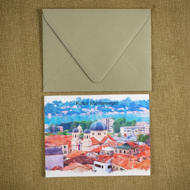 Cartão Postal Kotor Montenegro Watercolor (kotor montenegro watercolor postcard)
