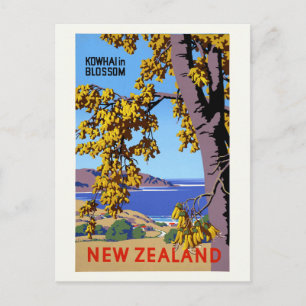Cartão Postal Kowhai no Poster vintage Blossom Nova Zelândia