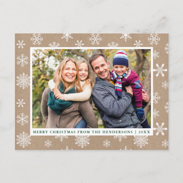 Cartão Postal Kraft Felry Christmas Photo Snowflakes (Frente)