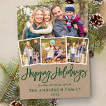 Cartão Postal Kraft Green Brush Script Happy Holidays 4 Foto<br><div class="desc">Cartão-postal de feriados felizes do roteiro de bruxos verdes da Kraft - 4 fotos</div>