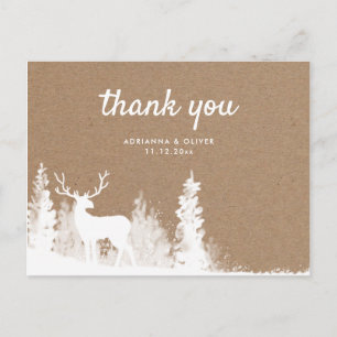 Cartão Postal Kraft Paper Deer Christmas Weding Obrigado