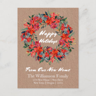 Cartão Postal Kraft Paper Watercolor Wreath from Our New Home 