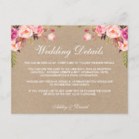 Kraft Pink Floral Detalhes do Casamento Inserido